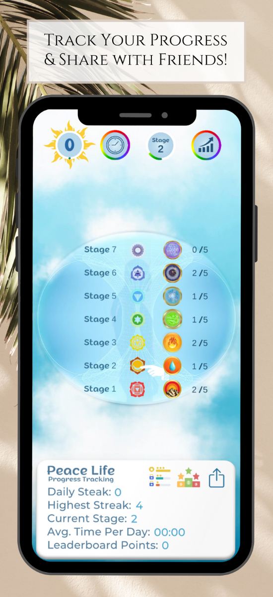 Progress dashboard screen in the Peace Life App