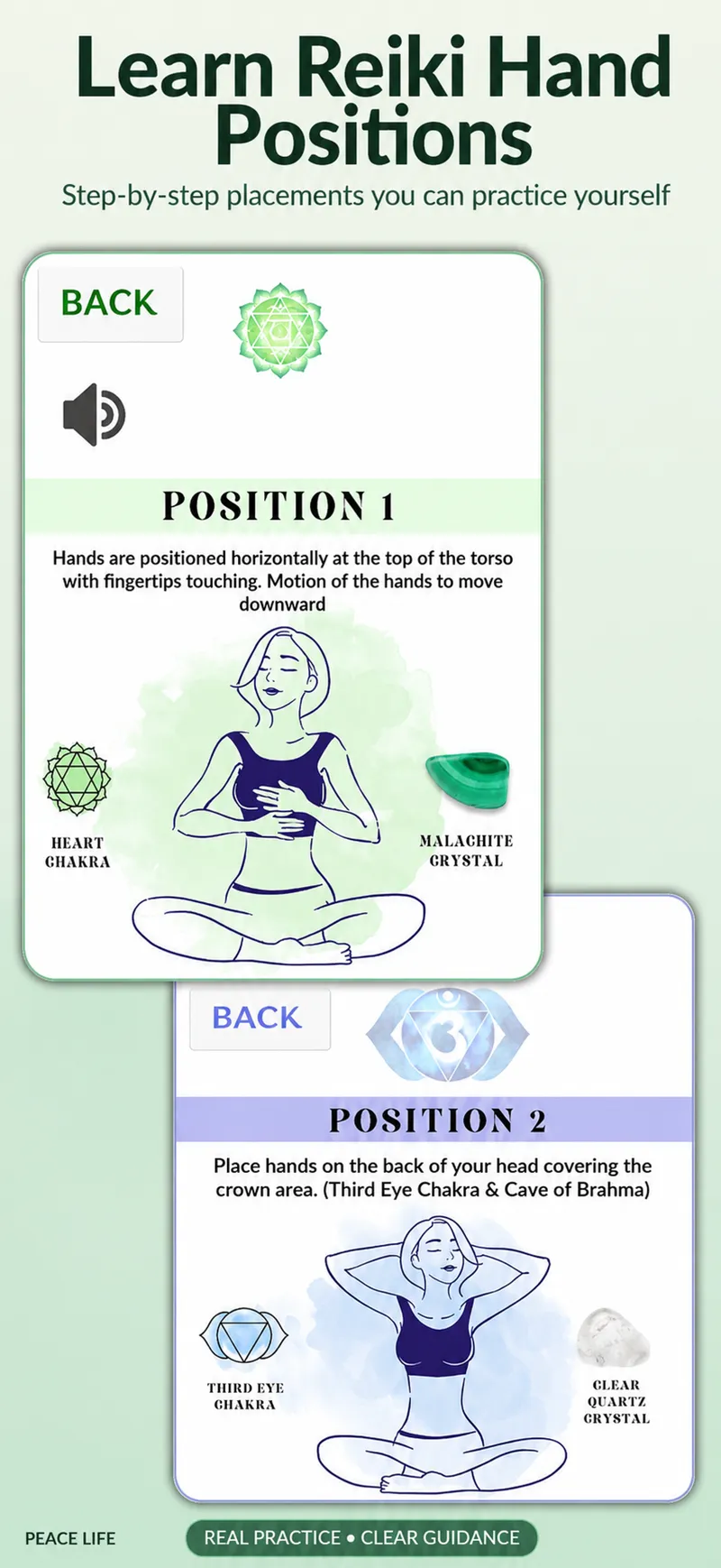Peace Life Reiki hand-position instruction card