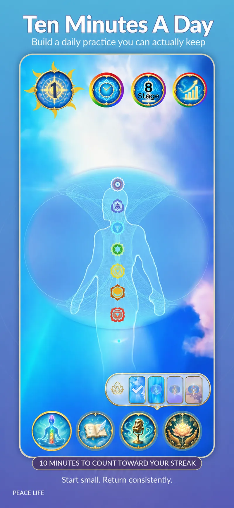 Peace Life ten-minutes-a-day daily practice screen