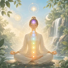 Peaceful chakra meditation in a calm nature setting