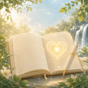Open journal glowing with peaceful heart-centered reflection