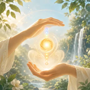 Soft golden Reiki energy held between healing hands