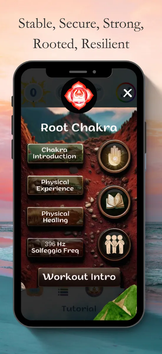 Root Chakra screen in the Peace Life app