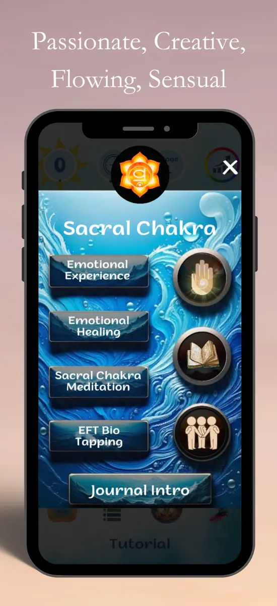 Sacral Chakra screen in the Peace Life app