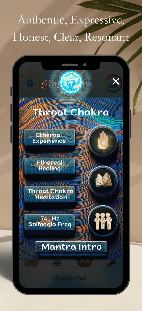 Throat Chakra screen in the Peace Life app